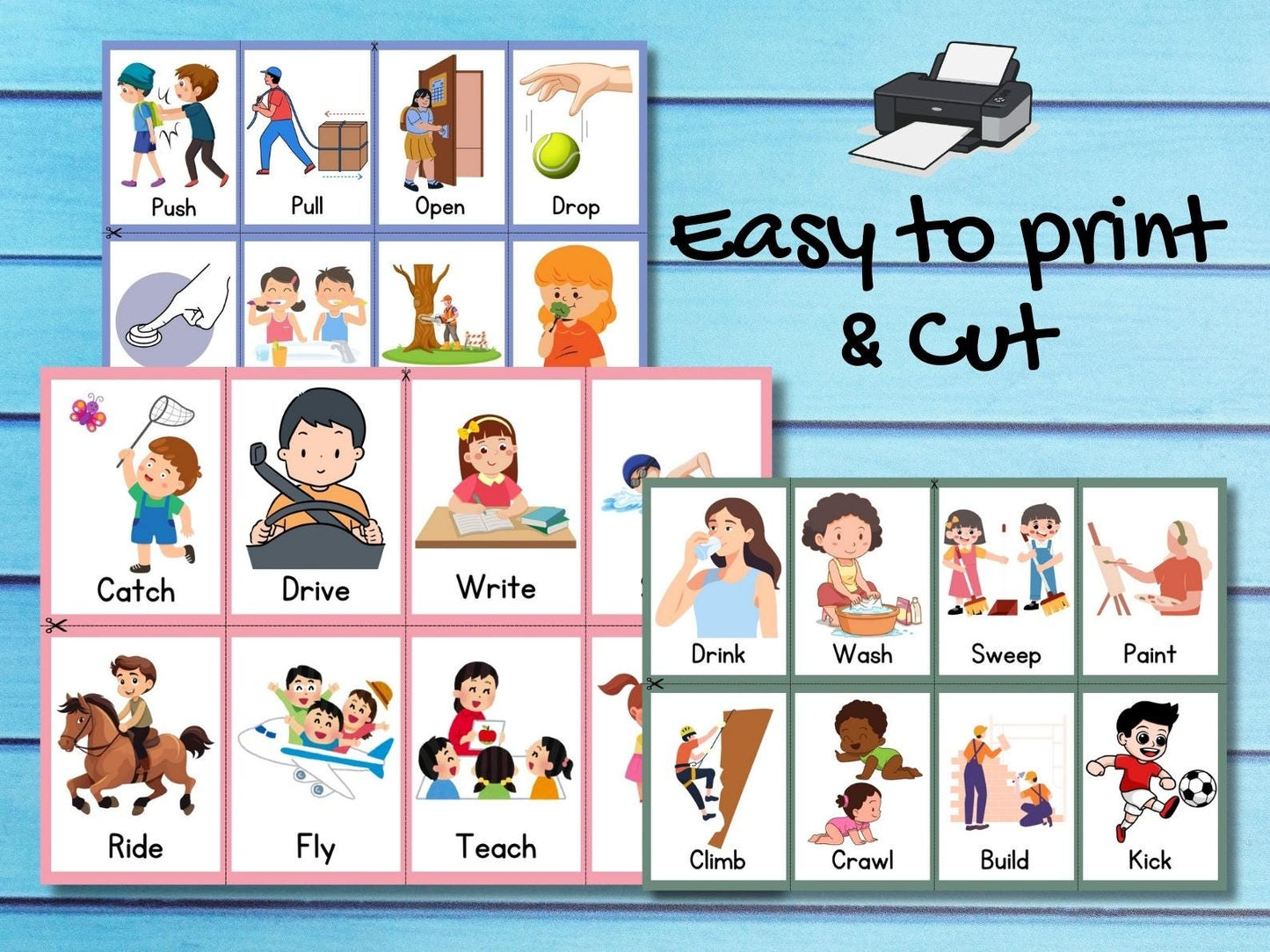 Alphabet | Verb Flash Cards | Instant Download