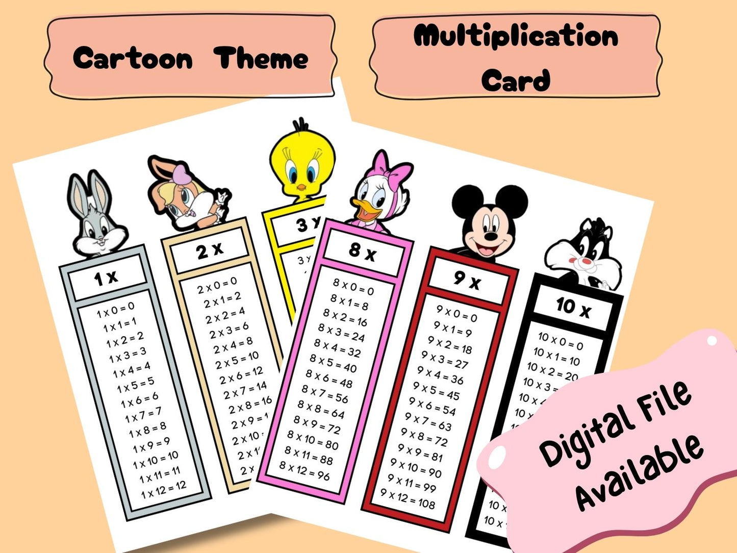 Animal Names Multiplication Table Kids Reading Skills | Instant Download